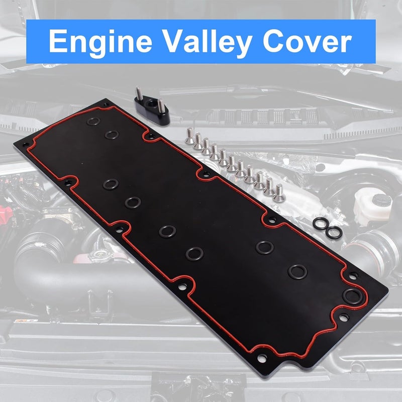 SUSUCAR LS Gen 4 (IV) Valley Pan Cover Plate with Gasket, Black Aluminum Valley Cover for LS LS2 LS3 L99 Gen Ⅳ Engine 551646 Non AFM/DOD - Image 3